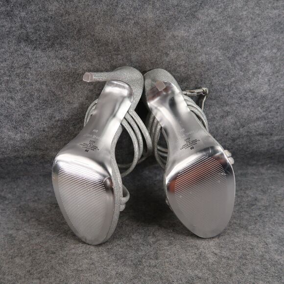 Nine West Shoes Womens 8 Heeled Sandal Ankle Strap Pumps Platform Silver Glitter - Picture 12 of 15